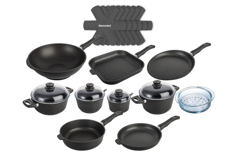 Kit Ultra Poele Sauteuse Cocotte Casserole Faitout Panier Vapeur Wok Crepiere Grill Separateur haut de gamme induction gastrolux