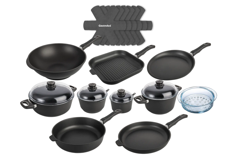 Kit Ultra Poele Sauteuse Cocotte Casserole Faitout Panier Vapeur Wok Crepiere Grill Separateur haut de gamme induction gastrolux