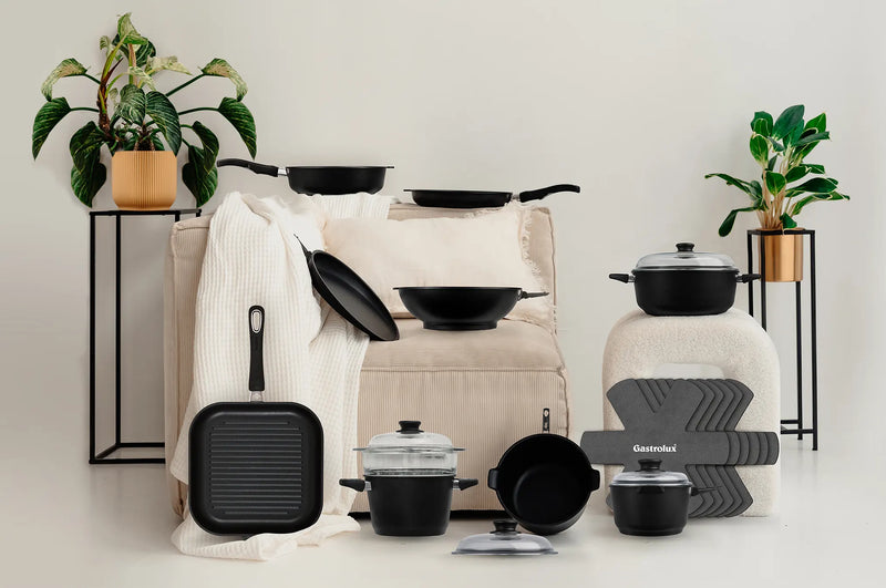 Kit Ultra Poele Sauteuse Cocotte Casserole Faitout Panier Vapeur Wok Crepiere Grill Separateur haut de gamme induction gastrolux